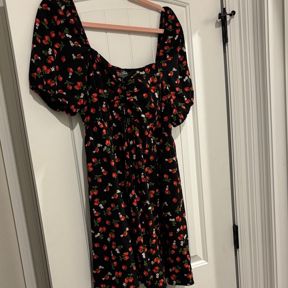 ARULA Black romper with strawberries